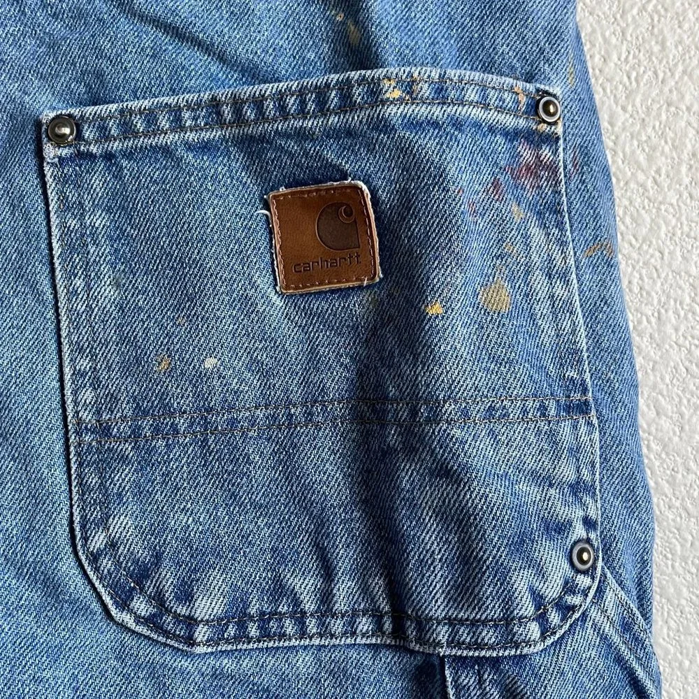 Carhartt Jeans Double Front Knee Washed Logger Denim Distressed Paint Grunge